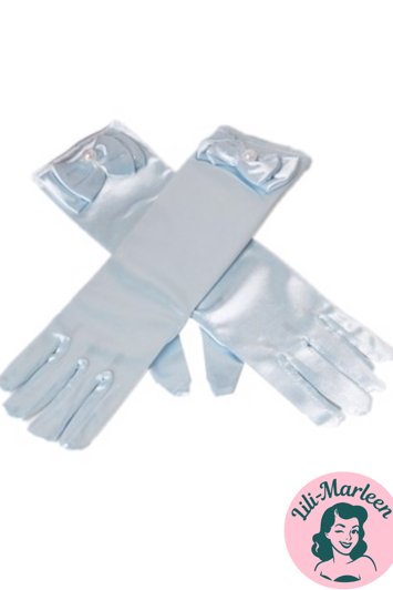 Børnefest handsker i satin, lyseblå 