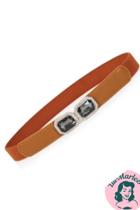 Smalt elastisk bælte med diamant lukning, brun