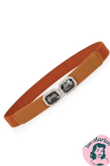 Smalt elastisk bælte med diamant lukning, brun