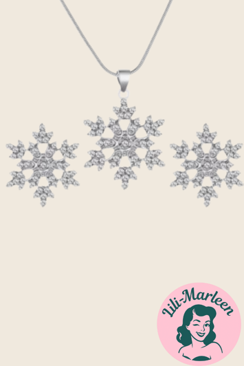 Julesmykkesæt: Halskæde og øreringe snefnug, sølv