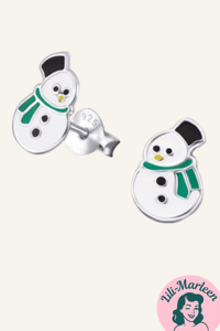 Juleøreringe 925 sølv; Søde øreringe snemand grøn