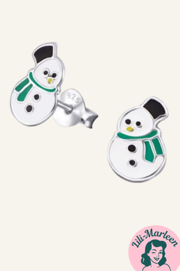 Juleøreringe 925 sølv; Søde øreringe snemand grøn