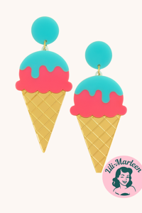 Øreringe - store sjove øreringe, isvaffel (mint/pink)