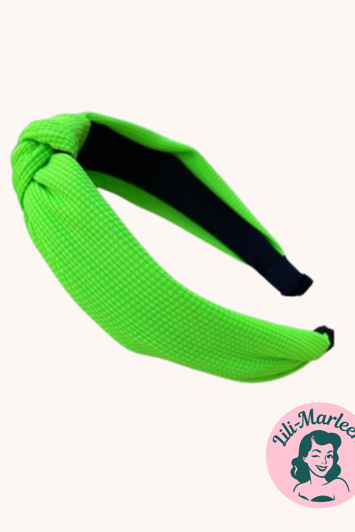 Bred hårbøjle med knude;  Neon grøn - 80´er vibe