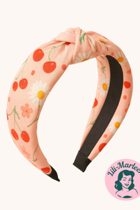 Cherry Blossom – Satin hårbøjle med knude og kirsebærprint