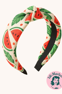 Watermelon Twist – hårbøjle med stofovertræk med knude og vandmelonprint