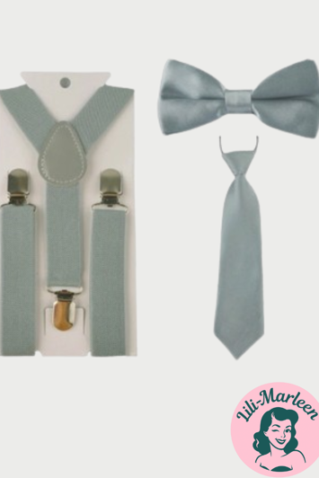 Børne seler og butterfly og slips, sølvgrå 