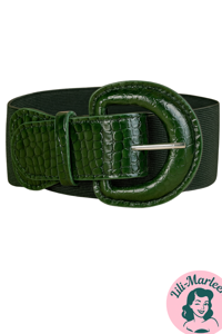 Bredt elastisk lakbælte, grøn krokodille print