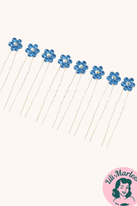 Hårnåle med små blomster og sten, blå 10 stk.