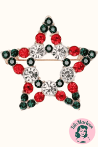 Broche - Julestjerne med glitrende sten i rød/hvid/grøn