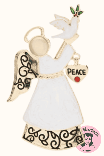 Broche – Angel of Peace – Engel med due og hjertevedhæng