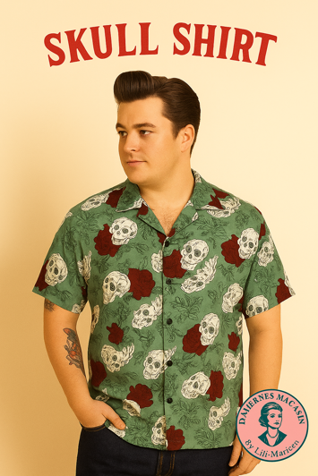 Kortærmet herreskjorte: Skulls And Roses Shirt