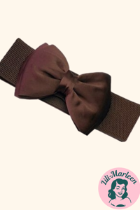 Bredt elastisk bælte med satin sløjfe, mørk brun