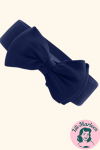 Bredt elastisk bælte med satin sløjfe, navy