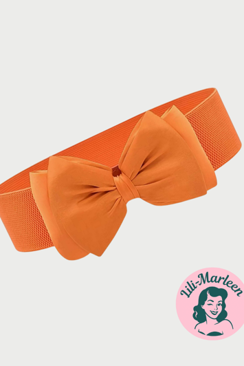 Bredt elastisk bælte med satin sløjfe, orange