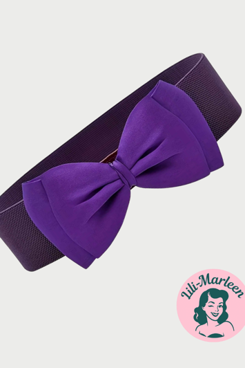 Bredt elastisk bælte med satin sløjfe, lilla