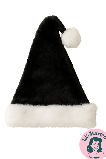 Nissehue - kort nissehue - sort/hvid med den blødeste hvide kvast - Voksne