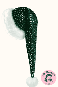 Nissehue – Emerald Glam – Glitrende julehue i mørkegrøn pailletstof