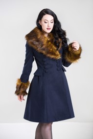 Vinter frakke: Roxy coat, smuk vinterfrakke i navyblå med pelskrave