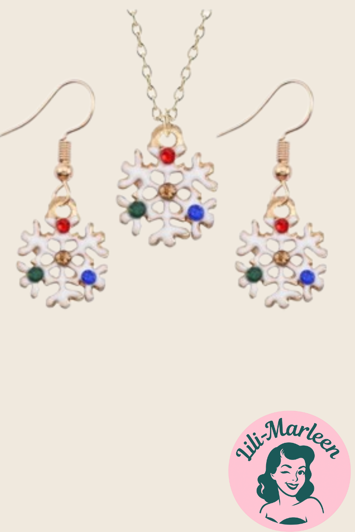 Julesmykkesæt: Halskæde og øreringe hvid snefnug 