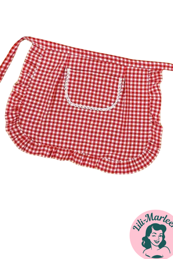 Retro Rødt Ternet Forklæde – Med Lomme & Flæsekant