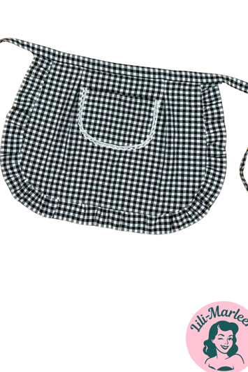 Retro sort/hvid Ternet Forklæde – Med Lomme & Flæsekant