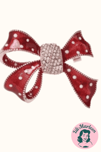 Broche - rød sløjfe, guld 