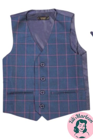 Vestsæt; Niels blå med rød tern - flot vestsæt i 2 dele