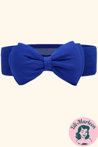 Bredt elastisk bælte med satin sløjfe, kongeblå