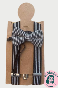 Deluxe seler og butterfly til børn, sorte seler og butterfly med tern (sort/hvid) 