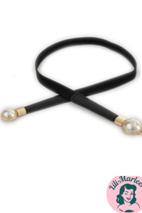 Smalt elastisk bælte med perle lukning, sort