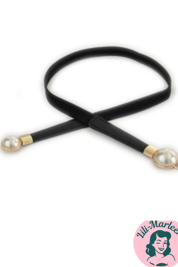 Smalt elastisk bælte med perle lukning, sort