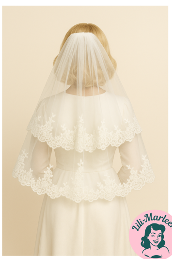 Brudeslør med Blondekant – To Lag i Hvid eller Ivory