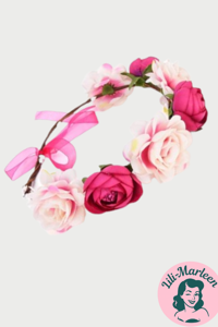 Blomsterkrans med store blomster, cerise/hvid