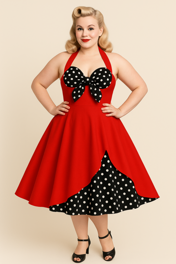 Miss Minnie Swing Rød 50er-kjole med polka-prikker