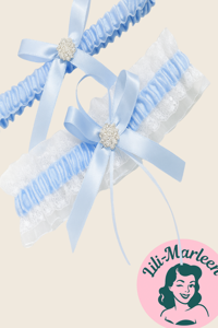 strømpebånd, Sødt dobbelt strømpebånd silkebånd, lyseblå