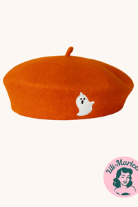 Beret, orange - halloweenstyle - lækker vintageinspireret filt beret 