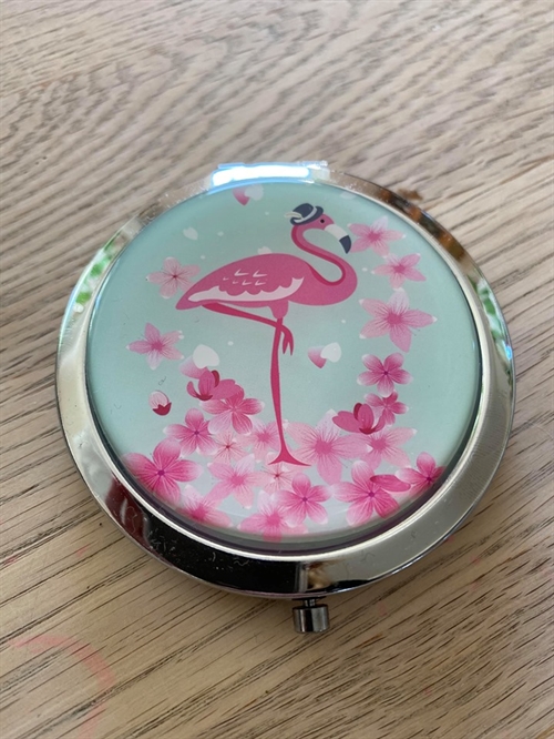 Taskespejl; sweet flamingo - sødt lille makeup spejl til tasken søde flamingoer 