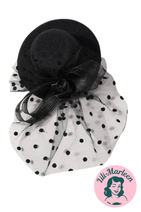 Mini hat/facinator med fjer og slør - på hårklips