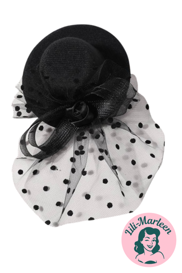 Mini hat/facinator med fjer og slør - på hårklips