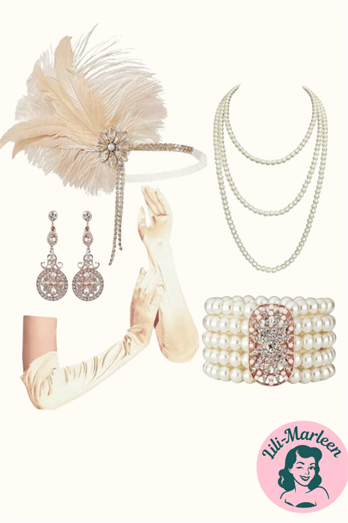 1920´er Gatsby/Charleston accessories/tilbehørssæt, rød - deluxe