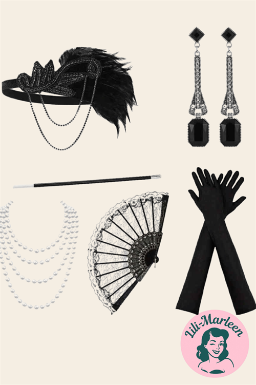 Midnight Noir Flapper Set – 1920’er Drama i Sort, Fjer og Art Deco-Glam