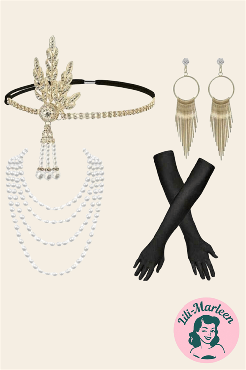 Golden Gatsby Set – 1920’er Accessories med Perler, Frynser og Art Deco-Glam