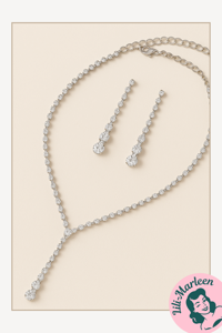 Prom Princess, sølv – Smykkesæt med halskæde og øreringe i funklende klar sten