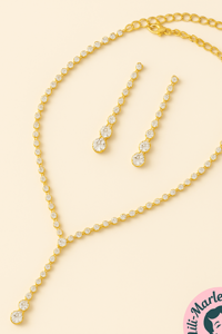 Prom Princess, guld – Smykkesæt med halskæde og øreringe i funklende klar sten