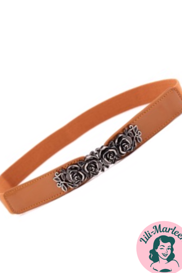 Smalt elastisk bælte med rose lukning, brun