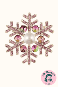 Broche - Snefnug lyserøde sten og perle