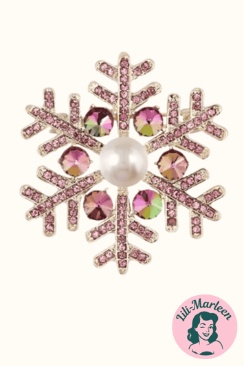 Broche - Snefnug lyserøde sten og perle