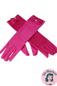 Lange satin festhandsker til børn, pink sten