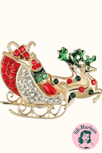 Broche - Kane med gaver og rensdyr